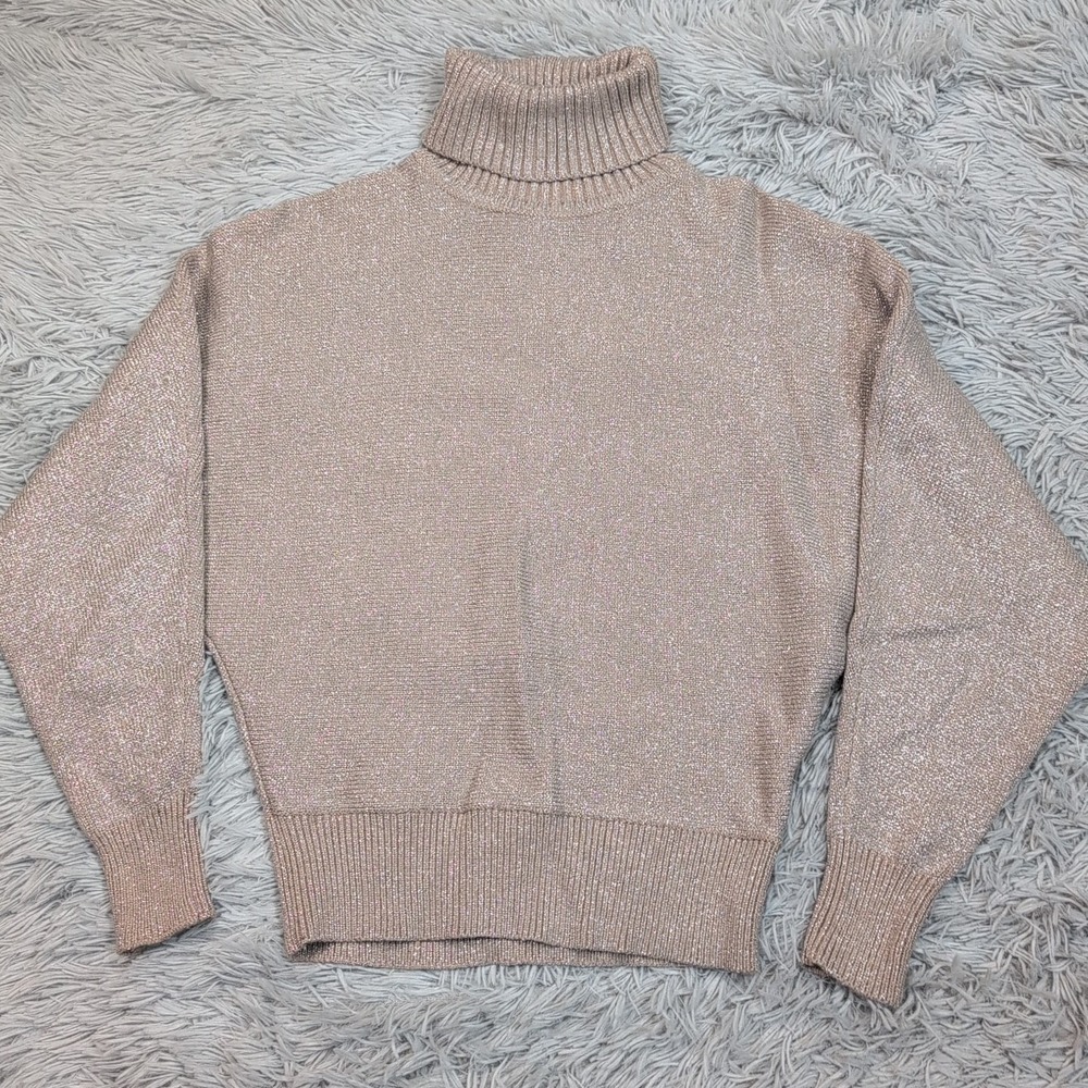 Philosophy Sweater Womens XS Biege Cozy Comfort Preppy Sparkly Metallic Elegant